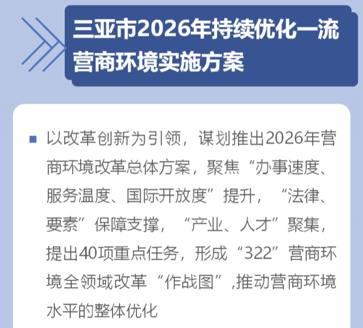 一圖讀懂丨三亞市2026年持續優化一流營商環境實施方案